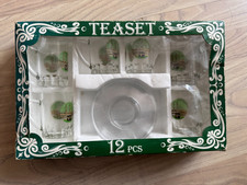 DeValBor 12Pcs Glass Hajj Pilgrimage Design Tea Turkish Tea Set MADE IN ITALY