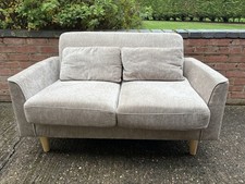 Beige Two-Seater Small Settee Sofa With Pine Legs