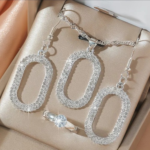 Silver tone oval crystal - silver,