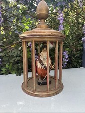 Vintage “ Duck Musketeer In Cage “ Wooden Figurine Ornament