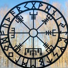 Nordic Compass Iron Wall Hanging Black Metal Viking Norse Wall Art 28cm Diameter