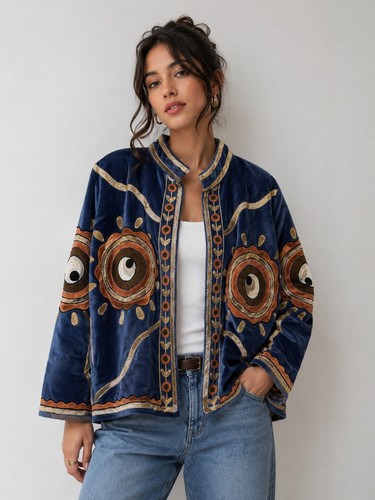 Blue velvet suzani - suzani, embroidered