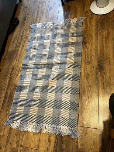 Plaid blue cream - wool, rug