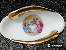 F M Limoges Vintage French Miniature Ring Dish Tray France Porcelain Artistique