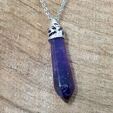 Amethyst Pillar Necklace Crystal Reiki Pendulum Pendant 925 Silver Chain UK