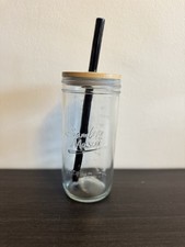 wide mouth bamboo mason drinking jar tumbler with metal straw