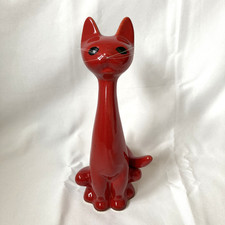 Cat Figurine | Ceramic | Red | Large | With Whiskers | 22cm