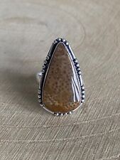 Natural Cheetah Jasper Ring Size N Sterling Silver 925 Plated Teardrop Vintage