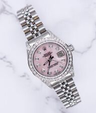 Rolex Datejust Ladies 26mm with Pink MOP Diamond Dial, Bezel & Shoulders.