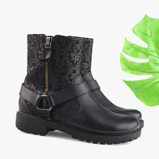 Alegria Womens Charlette Boots Size 39 9 Black Leather Floral Tooled Harness Lug