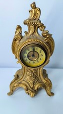 Pretty French Table Clock - Gold Tone Brass Cast Iron - Rococo Baroque