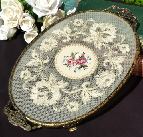 Embroidered petit point tray - petit,
