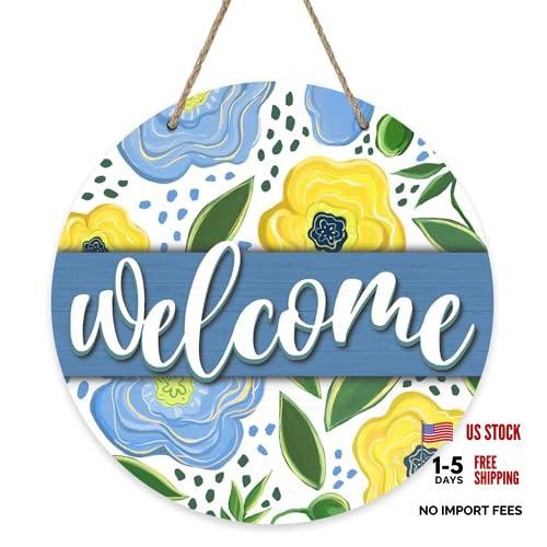 Blue yellow floral front door - blue,