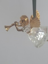 Swarovski Crystal Angel Ornament Gold Wings & Trumpet 9443 970 001 1997 