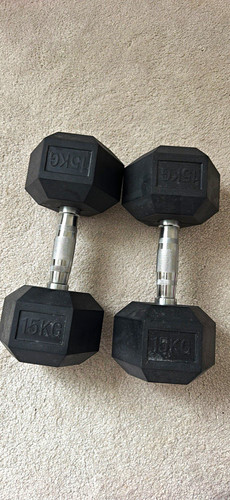 15kg hex rubber dumbbells pair - hex,
