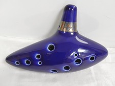 Blue Ceramic Ocarina With Triangular Emblem Includes Case - L17