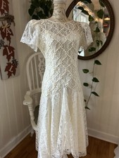 VTG Drop Waist lace Sequins Flapper Wedding Dress Gatsby S M Romantic 1920 Vibes