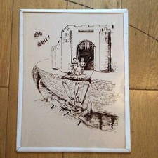 Vintage Pen & Ink Illustration Cartoon Drawing On Clear Perspex Sheet