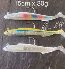 3 x Sandeel Savage sea Fishing Lures Jighead Soft Bass Cod Pollock Bait Gear