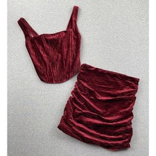 Naked Wardrobe 2-pc Set Skirt & Corset Top Womens M Red Velvet Glam Club Goth