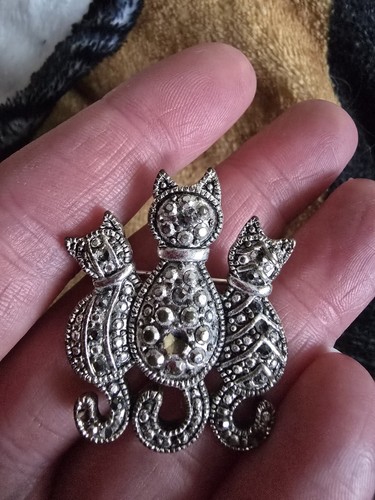 Vintage marcasite trio cats - vintage,