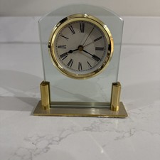 Marks & Spencer’s Small Mantel Shelf Clock Glass & Brass Working Condition GC