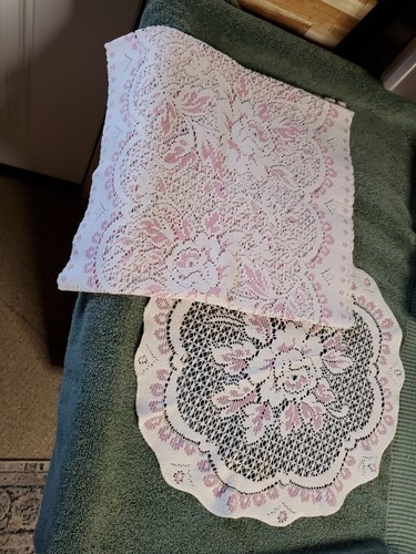 Lace runner white pink - runner, white,pink