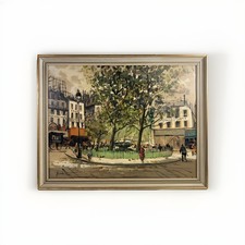 Vintage Oil Painting - Parisian Street Scene - Sacre Coeur 18”