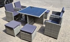 NEW RATTAN GARDEN FURNITURE CUBE SET CHAIRS TABLE STOOLS 8 SEATER GREY ASSEMBLED
