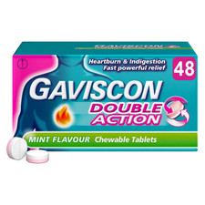 Gaviscon Double Action Mint Flavour Chewable 48 Tablets - Indigestion Heartburn
