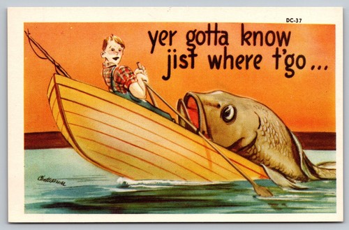 Postcard humor fishing scene - postcard,