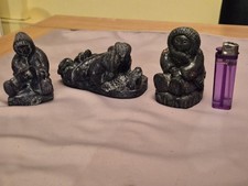 3 Canadian Wolf Soapstone Sculptures Hand Carved Labels Attached Vintage Retro