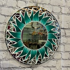 Ex-Display Green Flame Sun Mosaic Tile Wall Mirror 40cm x 40cm 16Inches Handmade