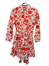 ZARA  Red & White Floral Cotton Shirt  Dress Size S