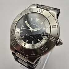 CARTIER AUTOSCAPH MENS WATCH 2427 STAINLESS STEEL SWISS AUTOMATIC WITH DATE.
