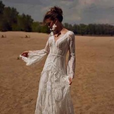 Boho V Neck Wedding Dress Long