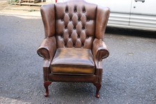 Real Leather Armchair Tan/Gold Cushion Ex-Display Chesterfield