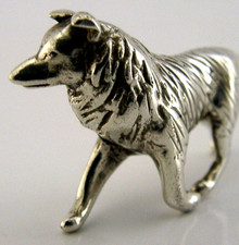 UNUSUAL SOLID SILVER COLLIE DOG ANIMAL FIGURE LONDON 1983