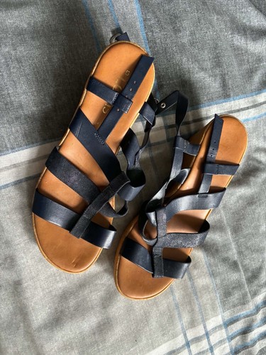 Women navy leather strappy - leather,