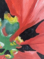 Vintage Oil Painting J. Devenish Poinsettia Flowers Signed, Framed 50×40 cm