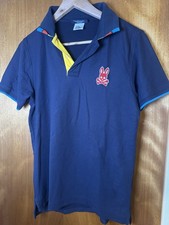 Psycho Bunny Black Polo Shirt Rainbow Trim Size 4 (UK L / US M) 100% Pima Cotton