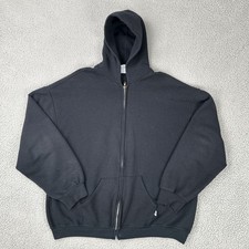 VTG Russell Athletic Blank Full Zip Hoodie Sweatshirt XL Black Grunge 90s Y2K
