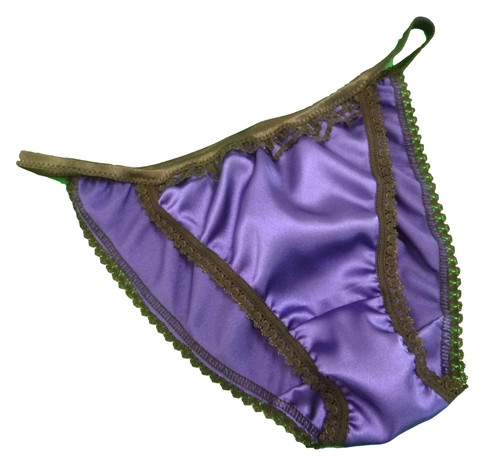 Shiny satin lace tanga panties - satin,