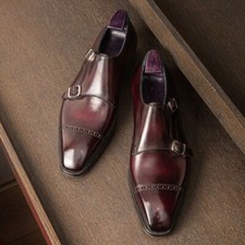 Handmade Burgundy Leather Monk