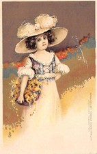 US84 England Raphael Tuck Connoisseur series lady in dress and hat artist signed