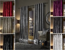 Extra Heavy Crushed Faux Velvet Soft Touch Pair EYELET RING TOP Lined Curtains