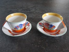 Wedgwood Clarice Cliff Bizarre Crocus Pattern Tea for Two Set 2 Cups and Saucers