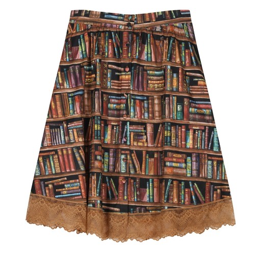 Book shelf print skirt - book, button
