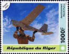 AeroVironment RQ-20 PUMA UAV Reconnaissance Drone Aircraft Stamp (2023 Niger)