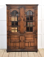 Solid oak two door bookcase - solid, two-door